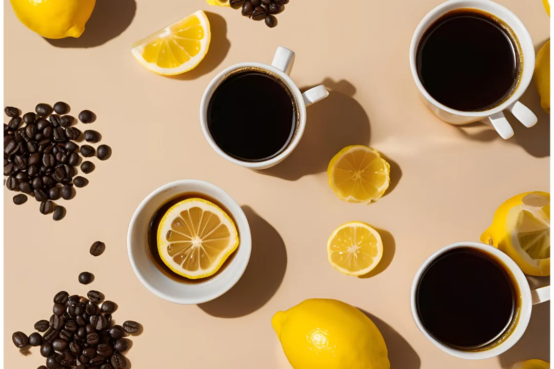 11 -Freshly brewed black coffee with vibrant lemon wedges on the side
