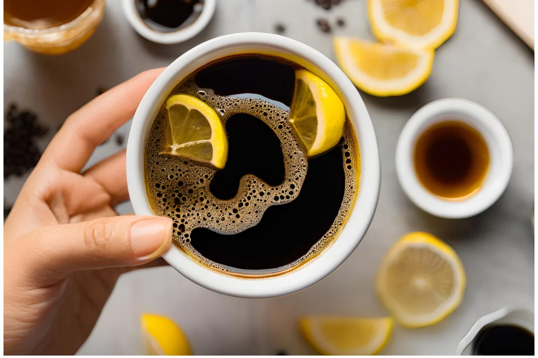 11 - Honey being drizzled into the coffee, forming golden ripples