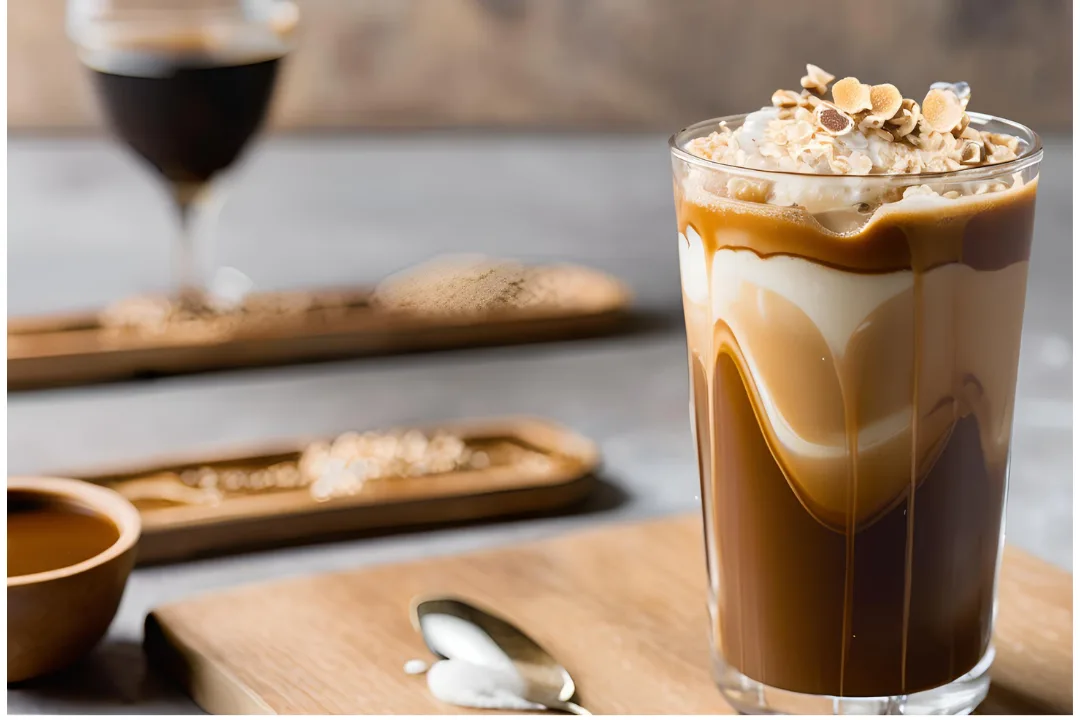 12 - Shaken mixture forming a frothy, iced espresso with a smooth texture