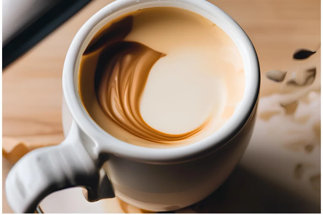 14 - Creamer pouring into a dark coffee cup, creating a swirling effect