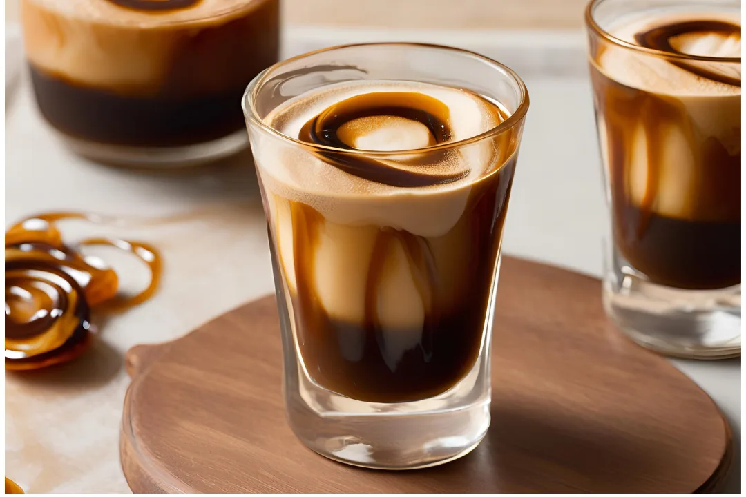 2 - Deep brown espresso mixed with brown sugar syrup, showing caramel swirls