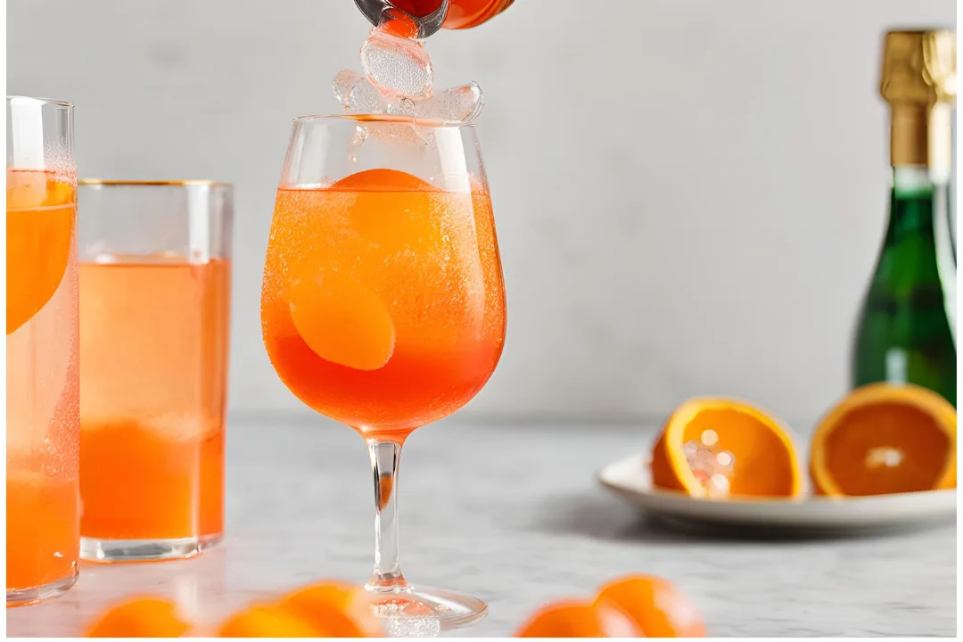 21 - Measuring Aperol into a glass, its vibrant hue standing out