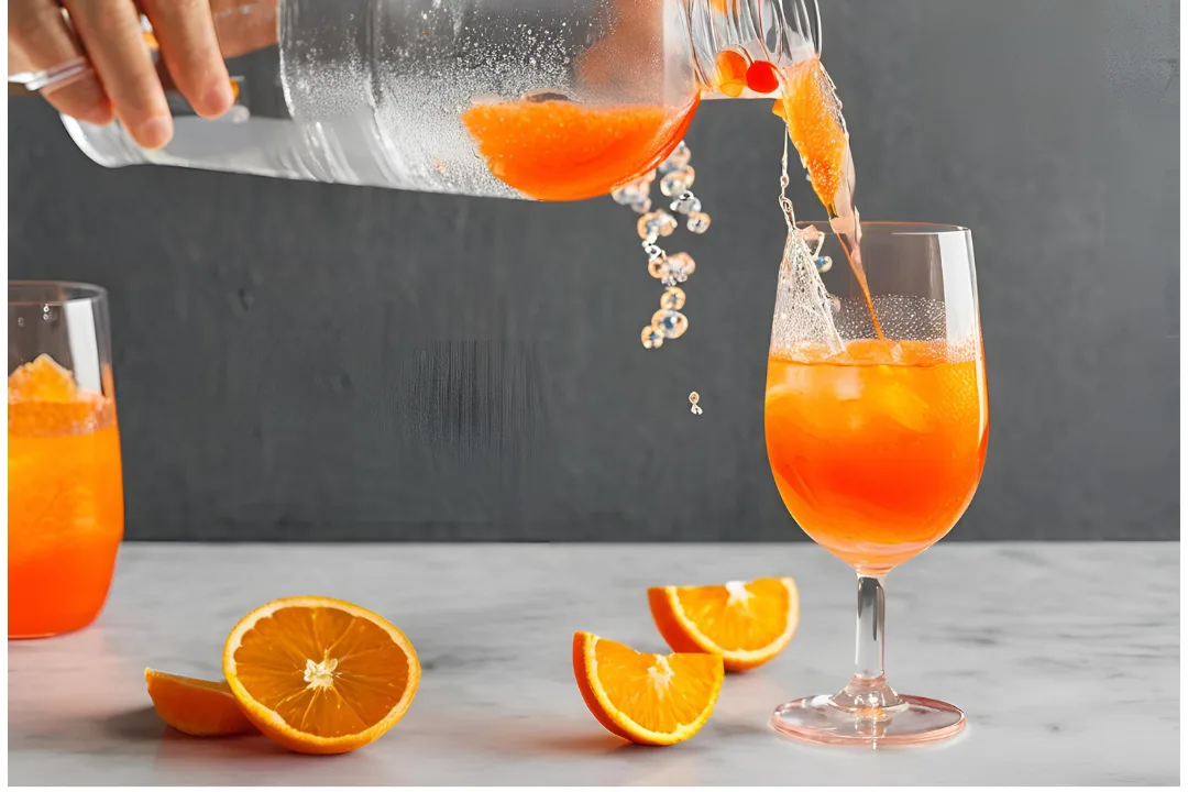 21 - Sparkling water pouring in, creating effervescent bubbles