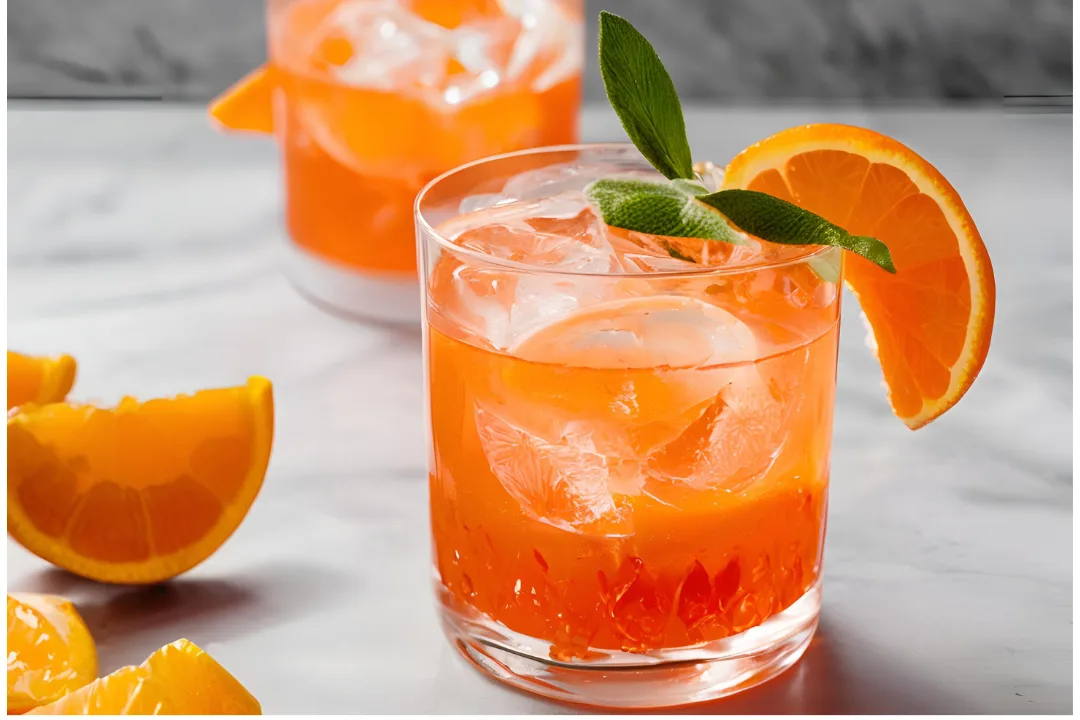 22 - Aperol and vodka mixed together, creating a rich orange base