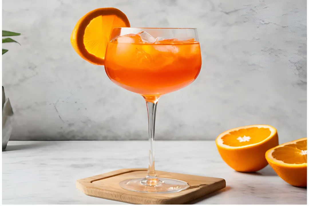 22 - Final drink with a delicate fizz, garnished with a fresh orange slice