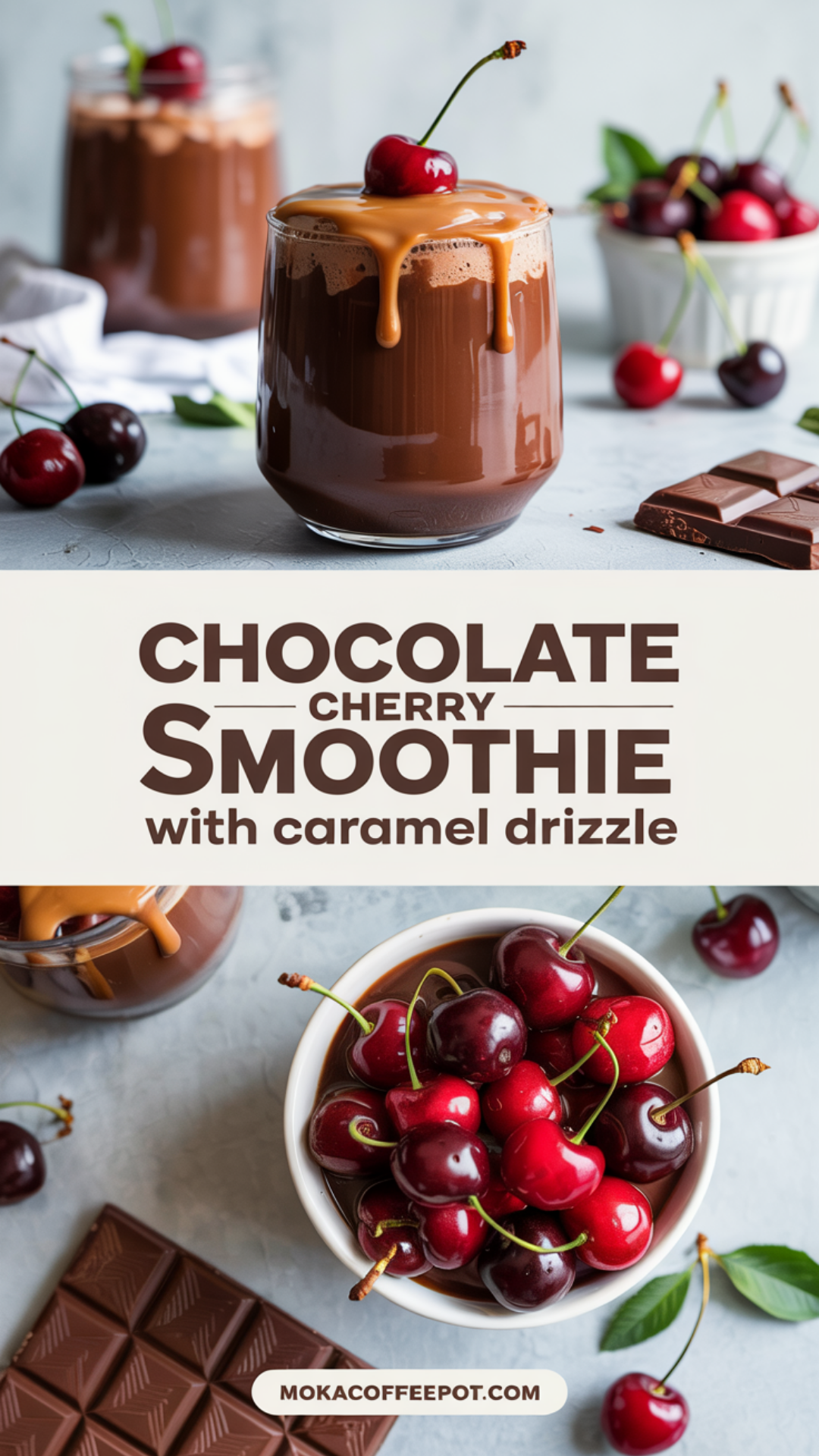 Chocolate Cherry Smoothie with Caramel Drizzle Recipe Chocolate Cherry Smoothie with Caramel Drizzle Recipe