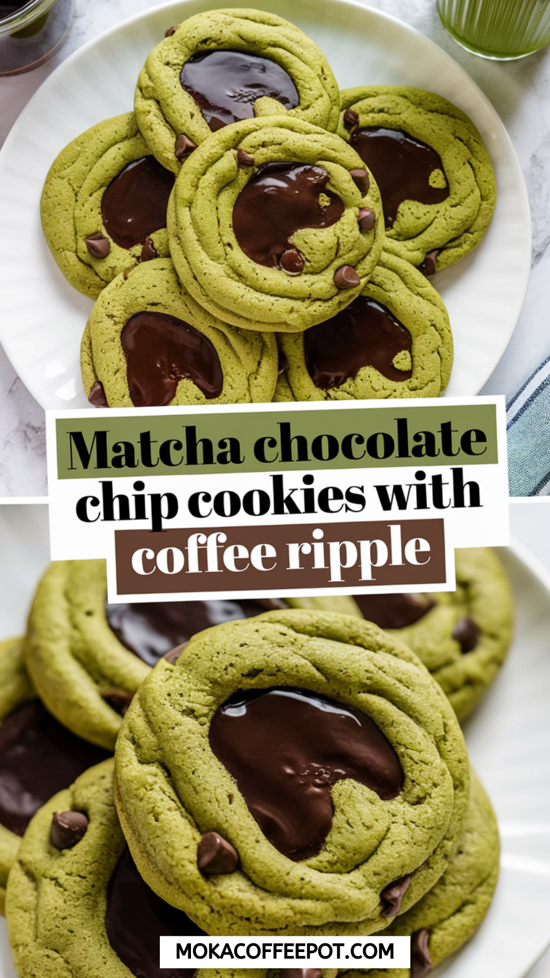 Matcha Chocolate Chip Cookies with Coffee Ripple Matcha Chocolate Chip Cookies with Coffee Ripple
