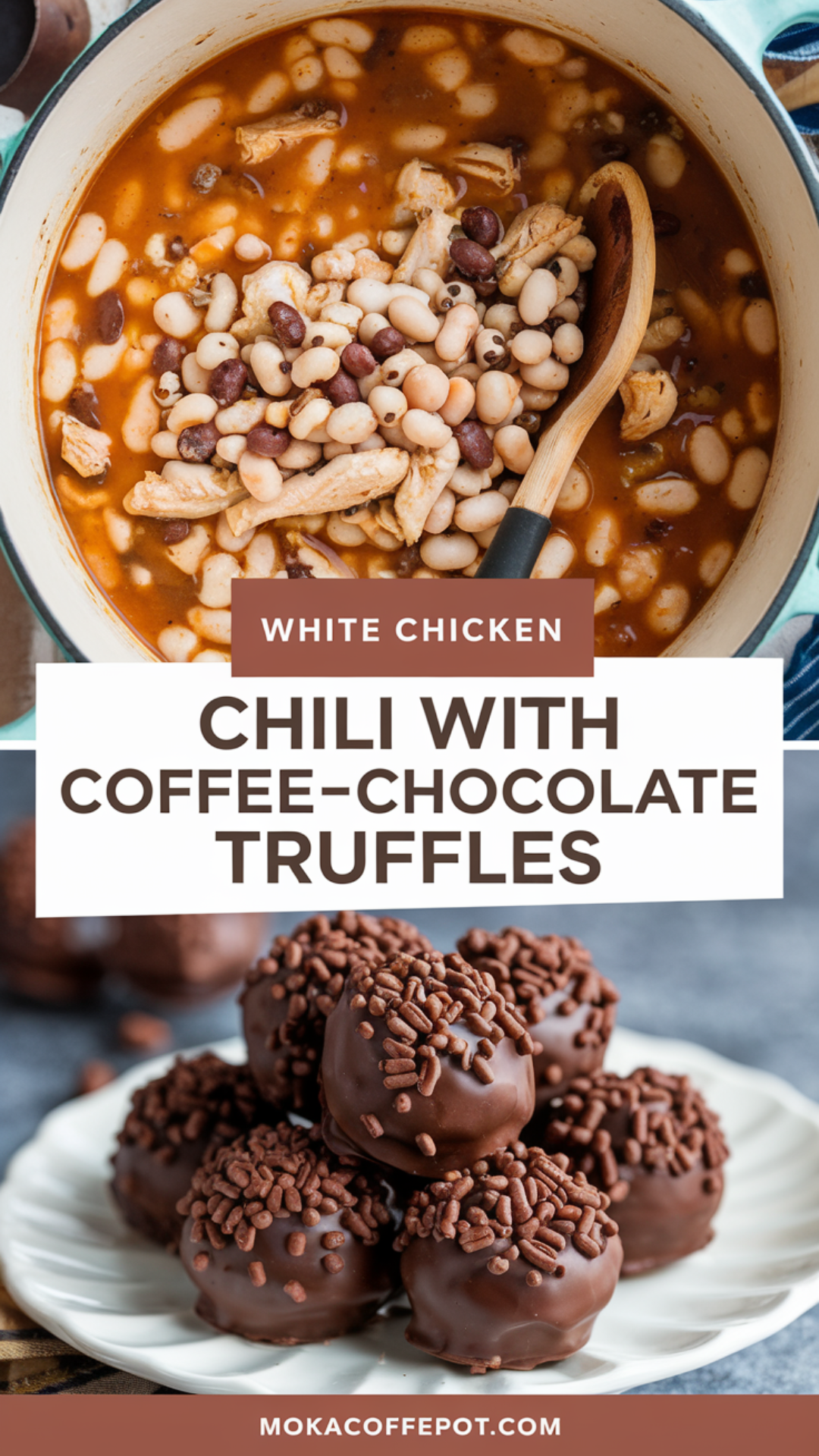 White Chicken Chili with Coffee-Chocolate Truffles