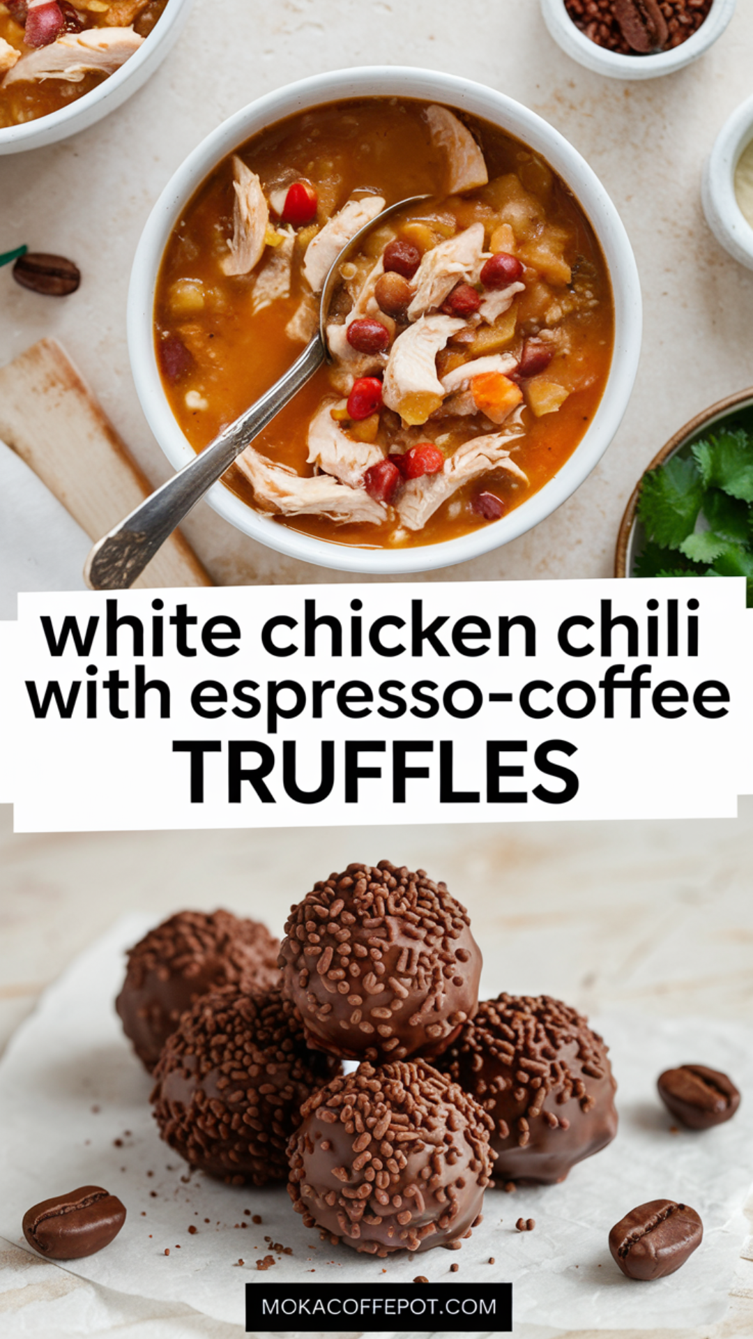 White Chicken Chili with Espresso-Coffee Truffles White Chicken Chili with Espresso-Coffee Truffles